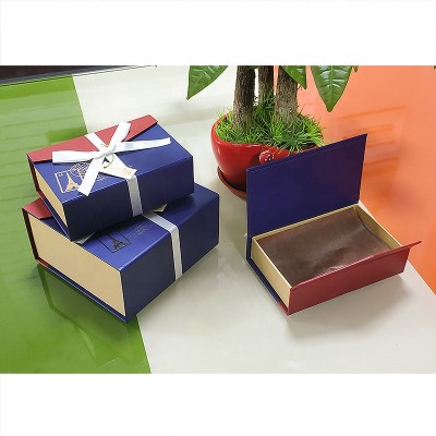 Custom book shaped flat gift box cardboard with bowknot