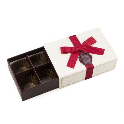 White Empty Drawer Box Chocolate Praline Packaging Gift Box With Paper Divider Inserts